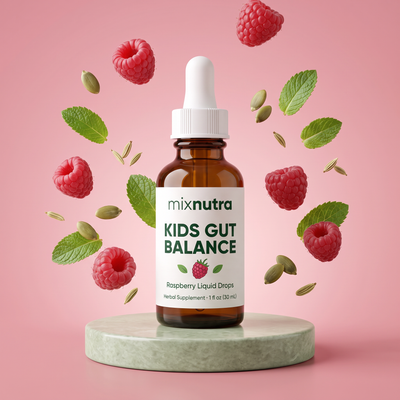 Mixnutra Kids Gut Balance with raspberries and mint