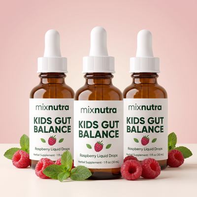 Three bottles of Mixnutra Kids Gut Balance