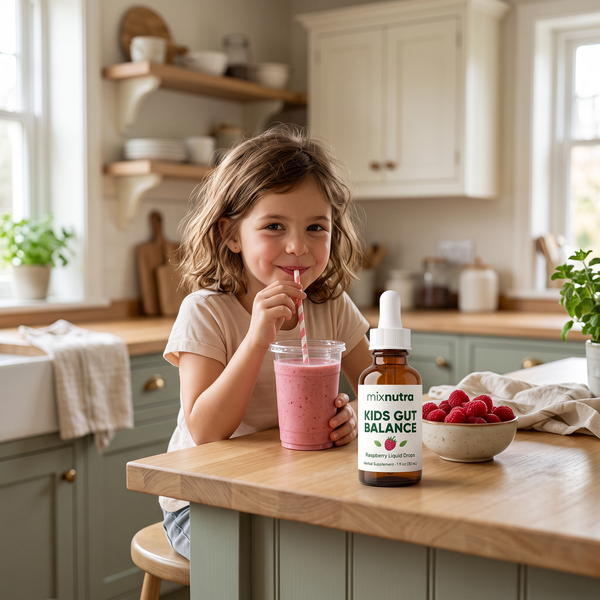 Child enjoying a smoothie with Kids Gut Balance